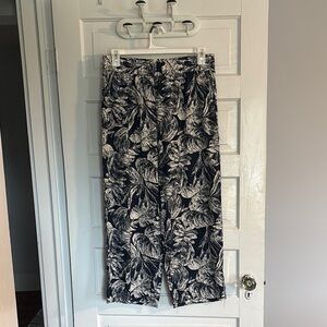 Panama Jack Navy and Cream Palm Leaf Print Linen Blend Pants